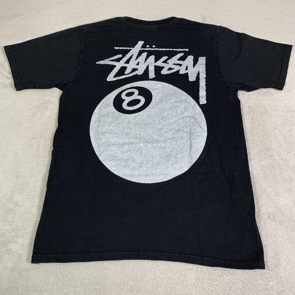 Stussy Shirt Mens Small Black 8 Ball Graphic Streetwear Skate Tee Back Print
